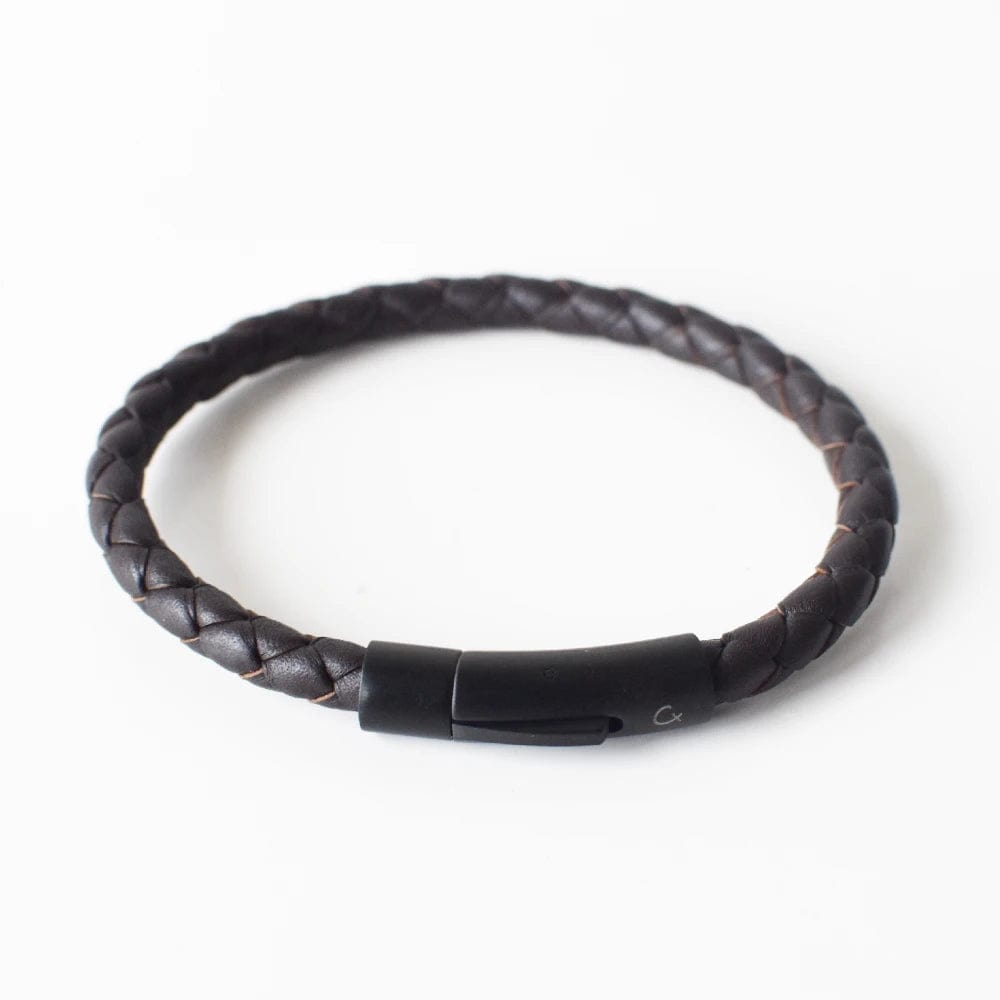 Brown Round Plaited Leather Bracelet