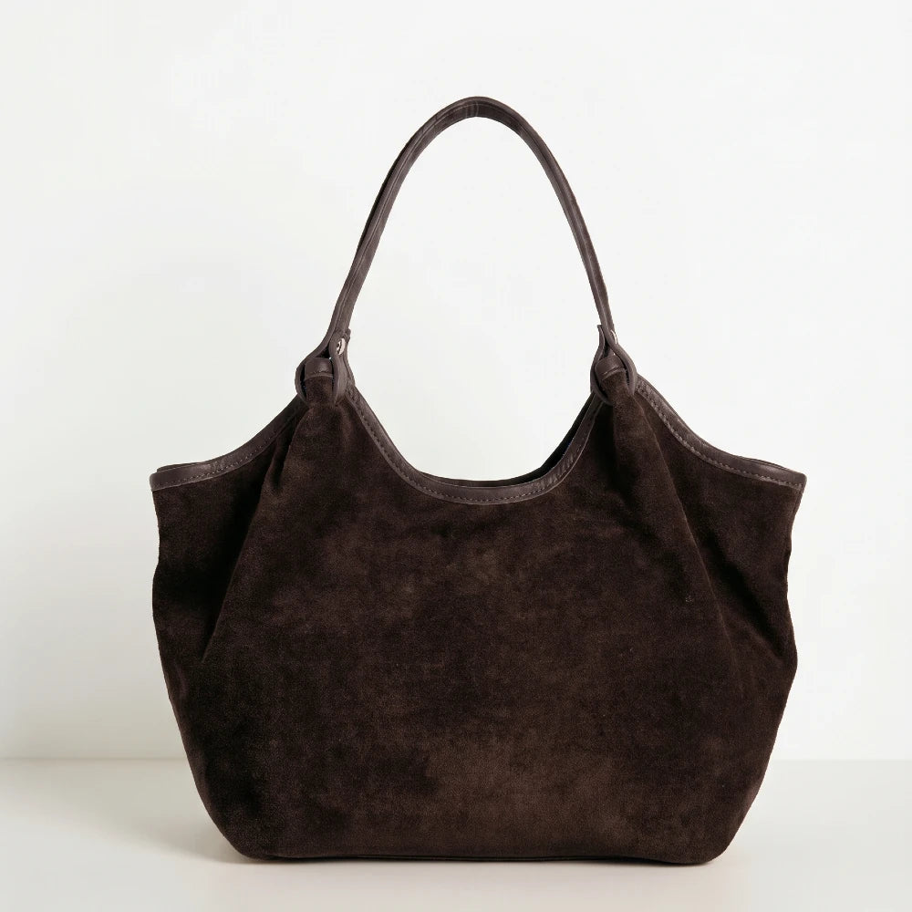 Calf-Suede Rosina Bag Dark Chocolate