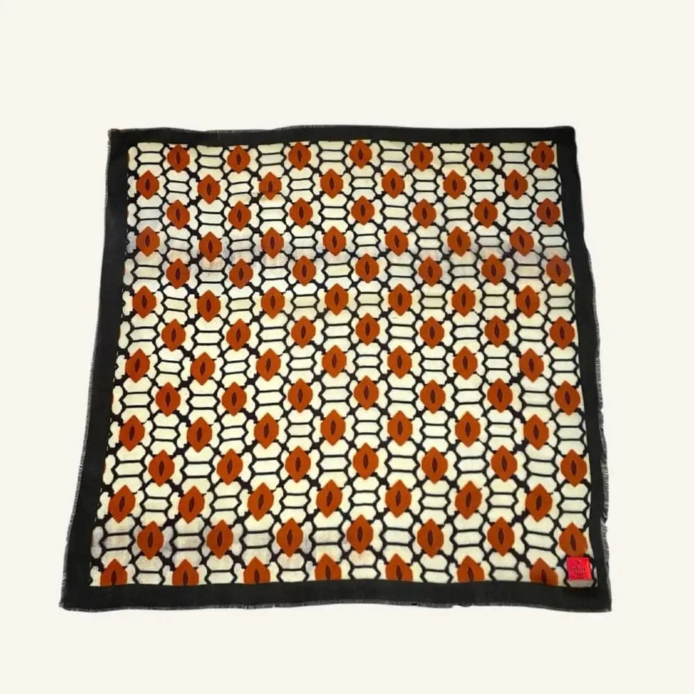 Cashmere Wool Scarf | Geometric Print | Tawny Port