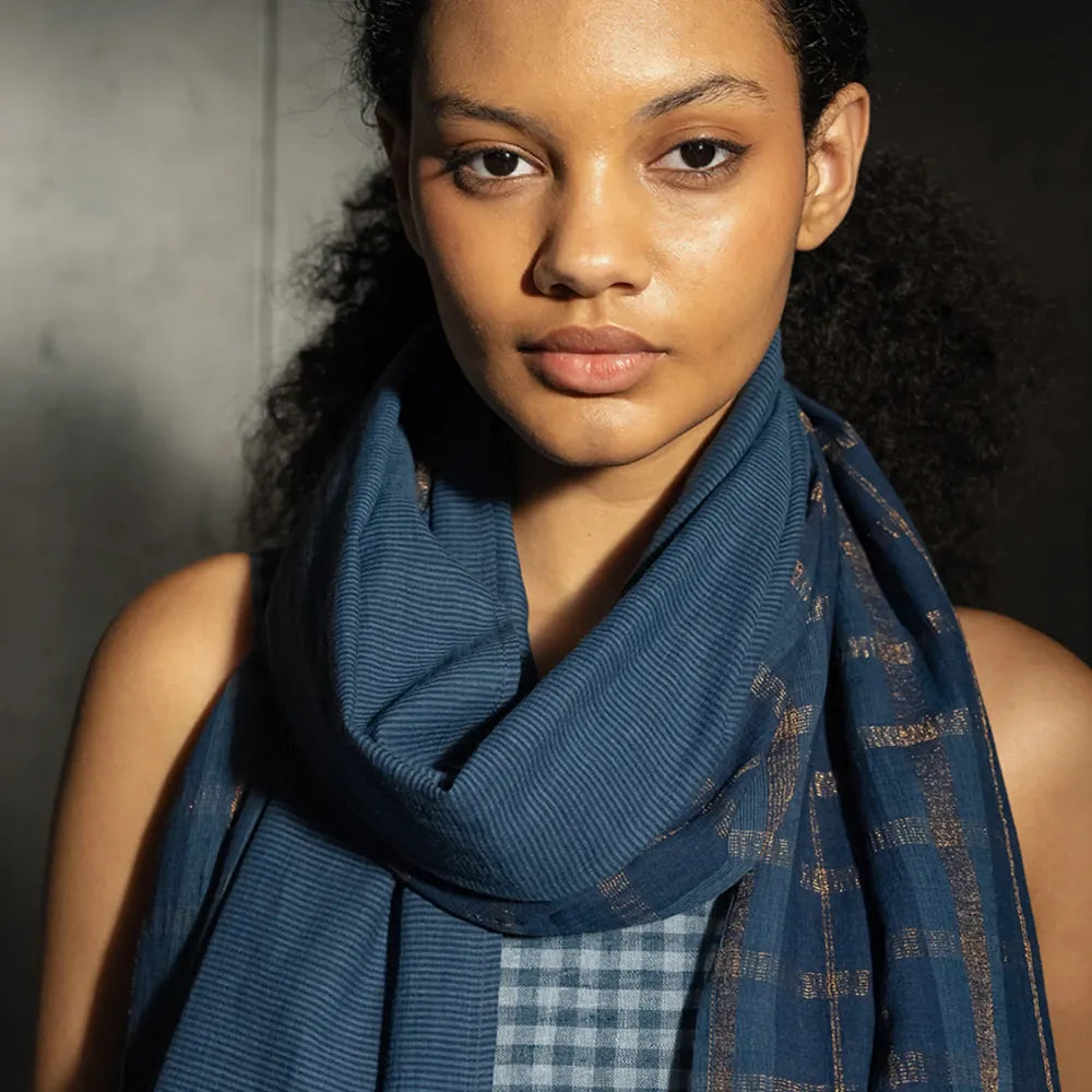 Cotton Check Scarf | Indigo