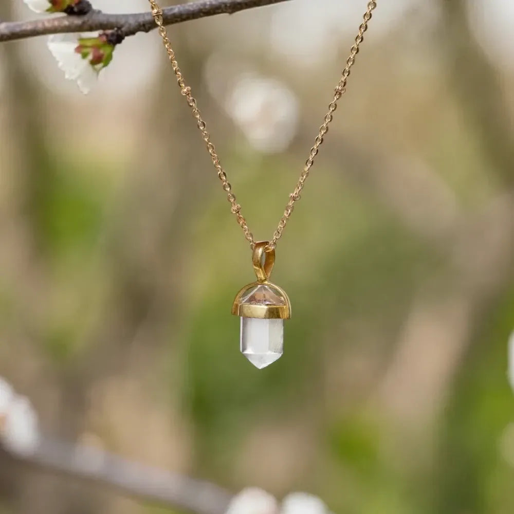 Double Mini Point Bridge Set With Rock Crystal On Short Satellite Chain