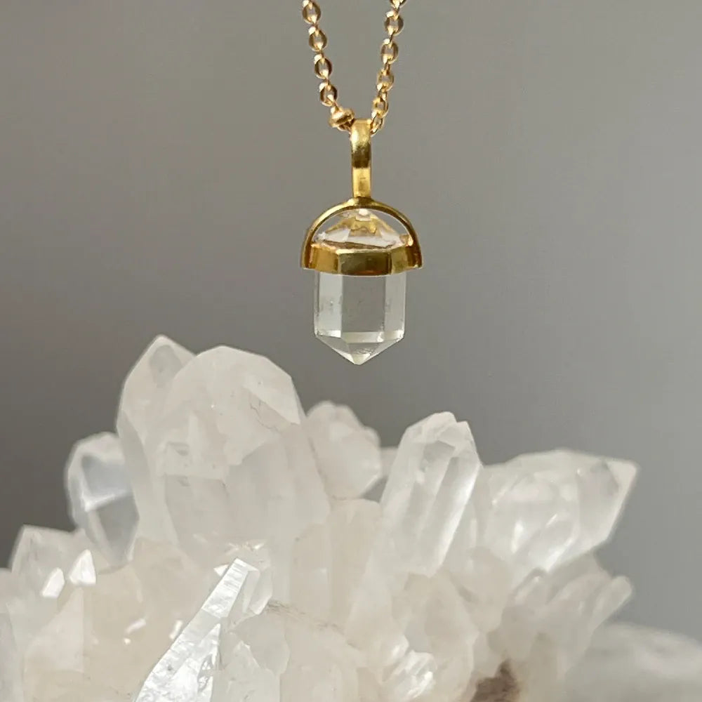 Double Mini Point Bridge Set With Rock Crystal On Short Satellite Chain