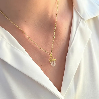 Double Mini Point Bridge Set With Rock Crystal On Short Satellite Chain
