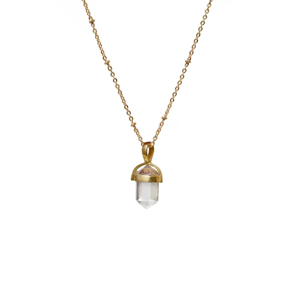 Double Mini Point Bridge Set With Rock Crystal On Short Satellite Chain