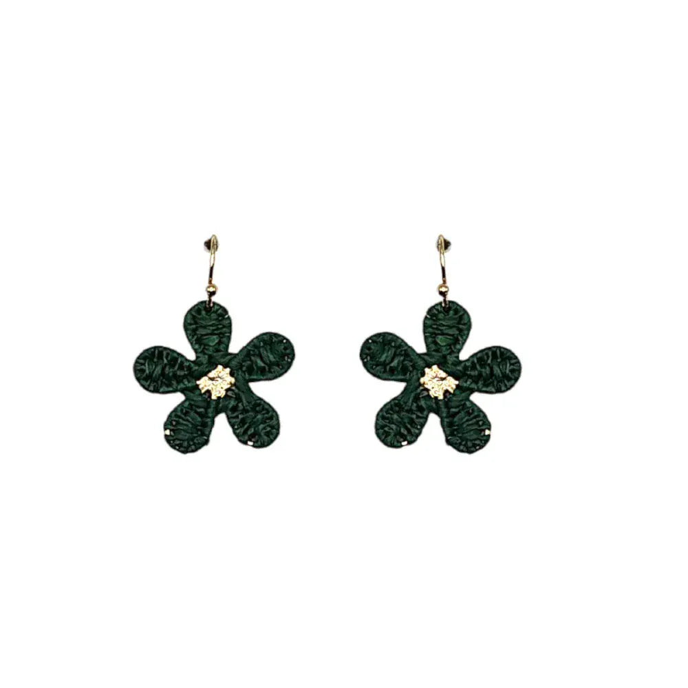 Emerald Green Mini Raffia Hook Flower Earrings