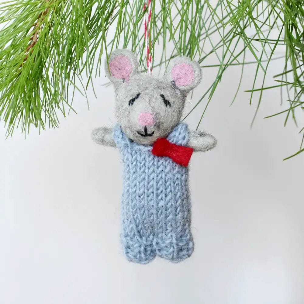 Felt Decoration | Blue Mouse with Red Bow