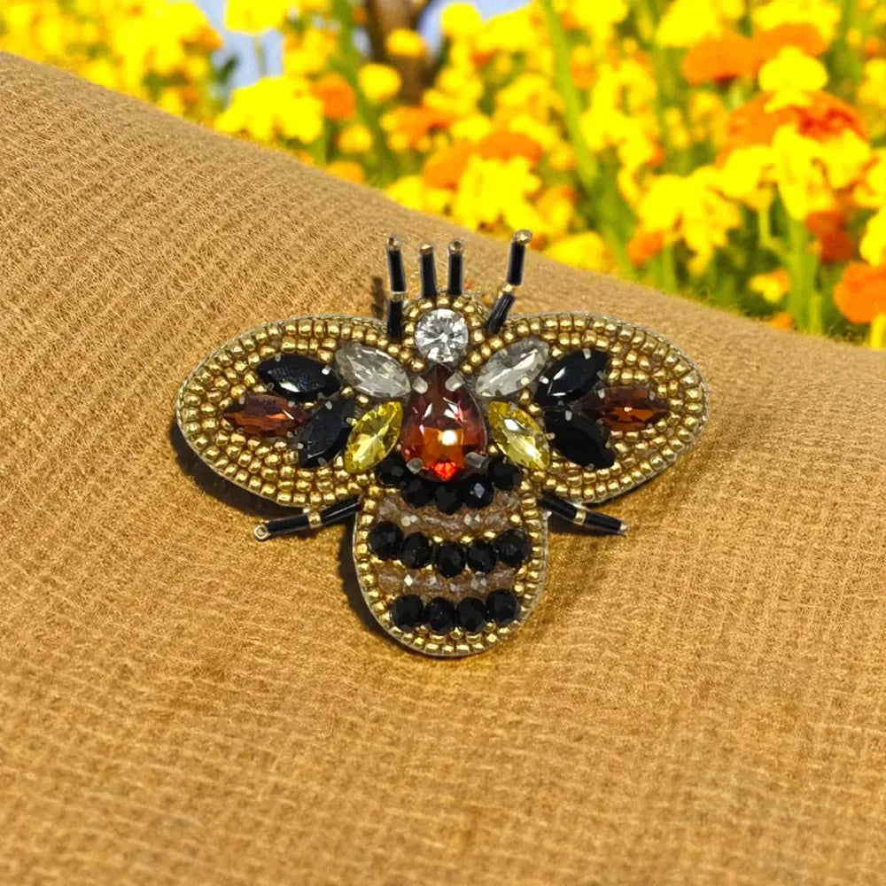 Gold + Brown Ombre Embroidered Bee Brooch