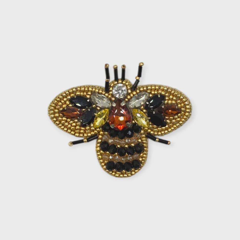 Gold + Brown Ombre Embroidered Bee Brooch