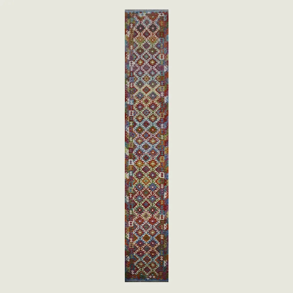 Hand Knotted Afghan Chobi Kilim Runner | Bahisha | 500 x 80cm