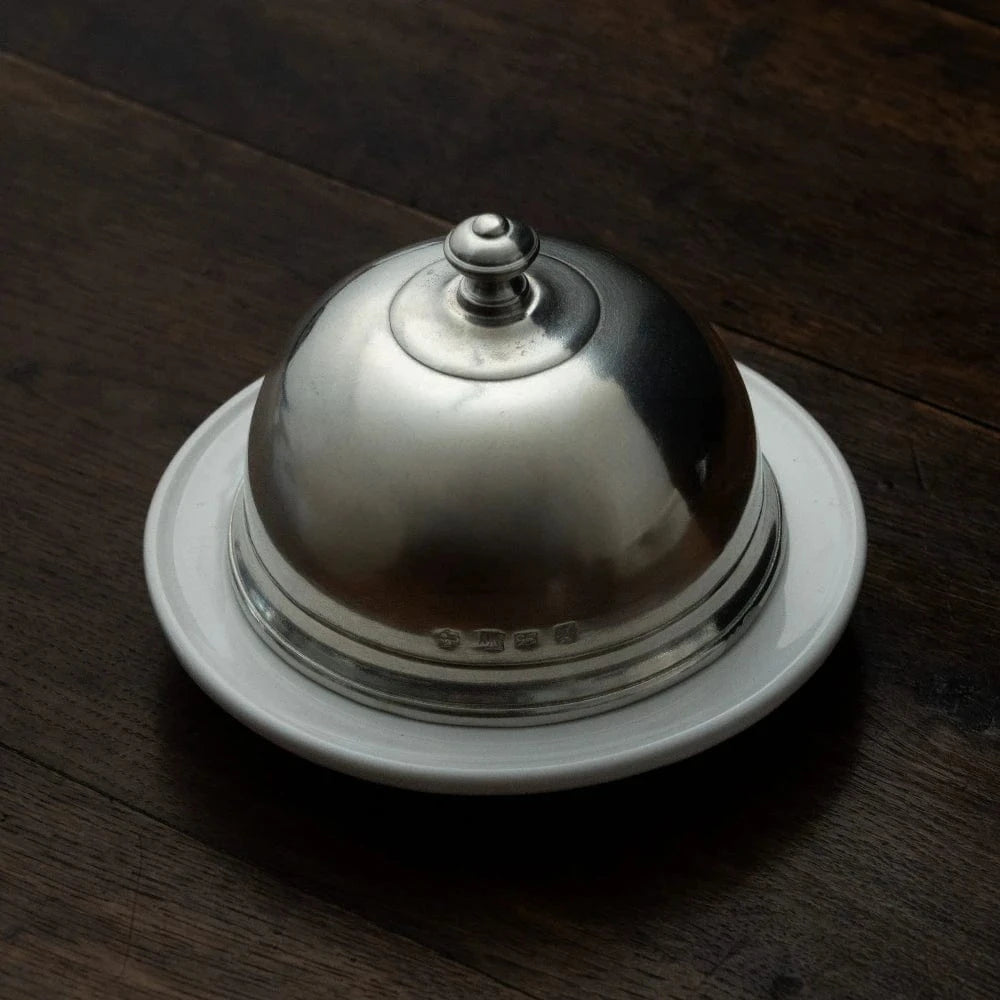 Italian Pewter and Ceramic Butter Dome