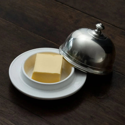 Italian Pewter and Ceramic Butter Dome