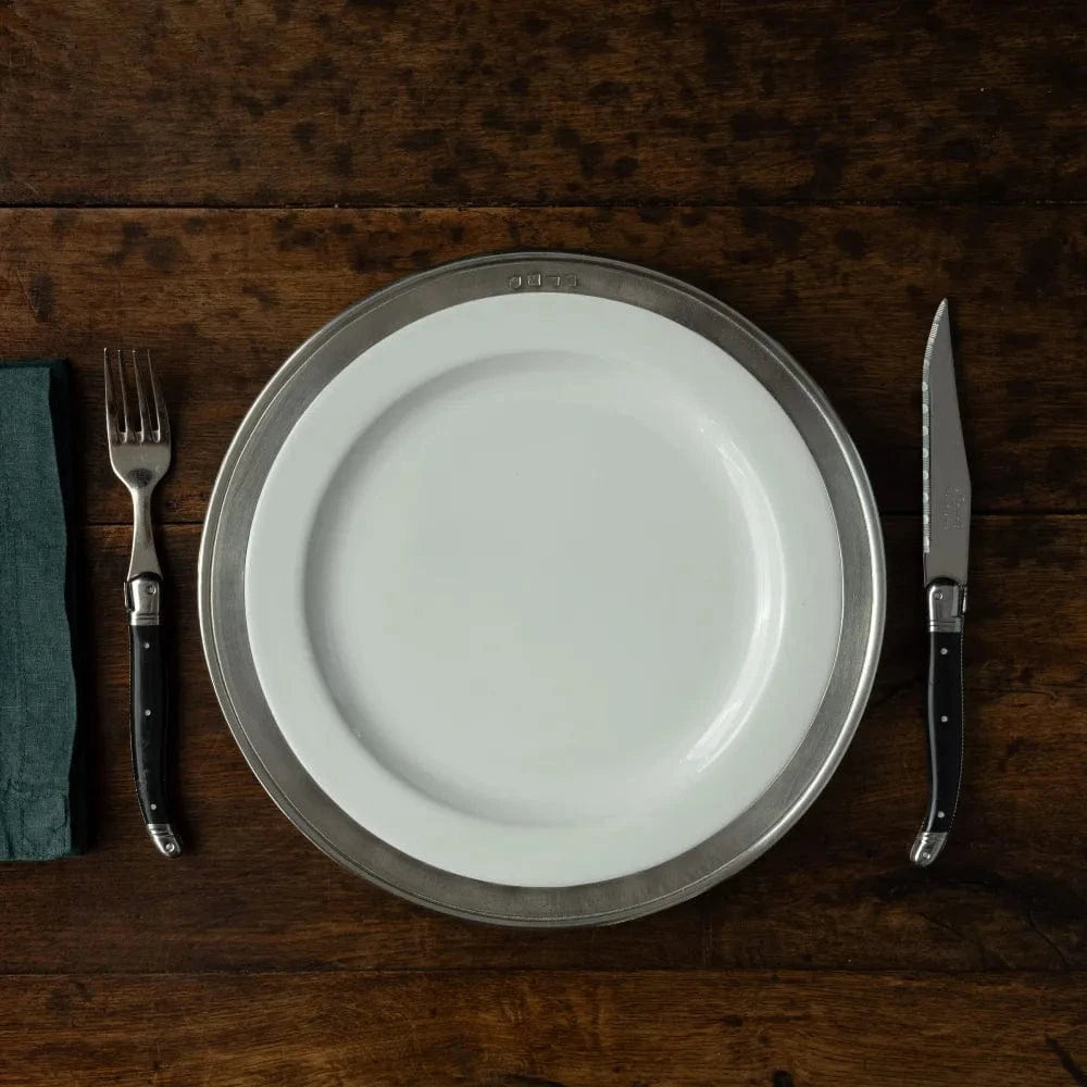 Italian Pewter and Ceramic Dinner Plate
