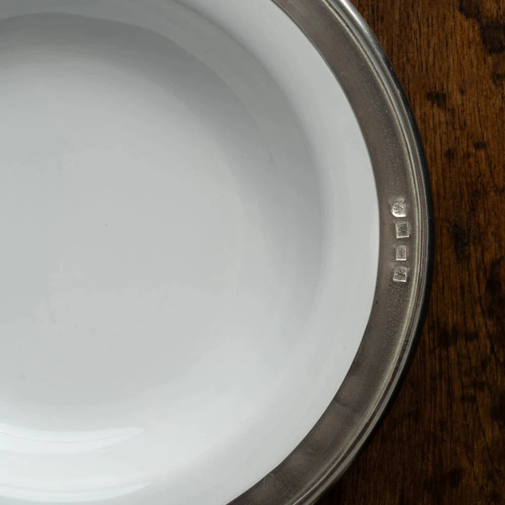 Italian Pewter and Ceramic Soup, Pasta or Dessert Bowl