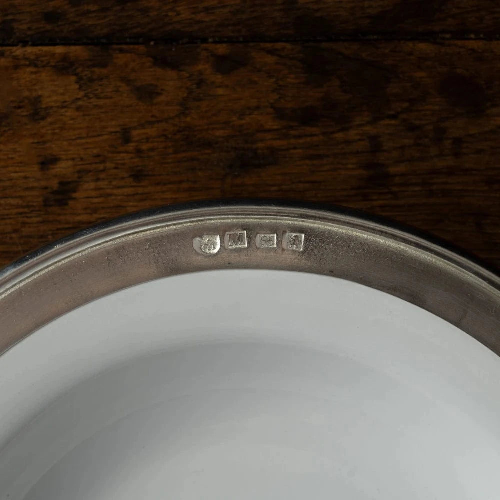 Italian Pewter and Ceramic Soup, Pasta or Dessert Bowl