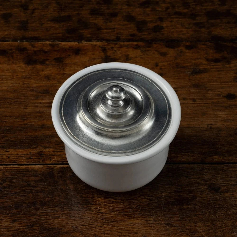 Italian Pewter Ceramic Sugar Bowl with Lid