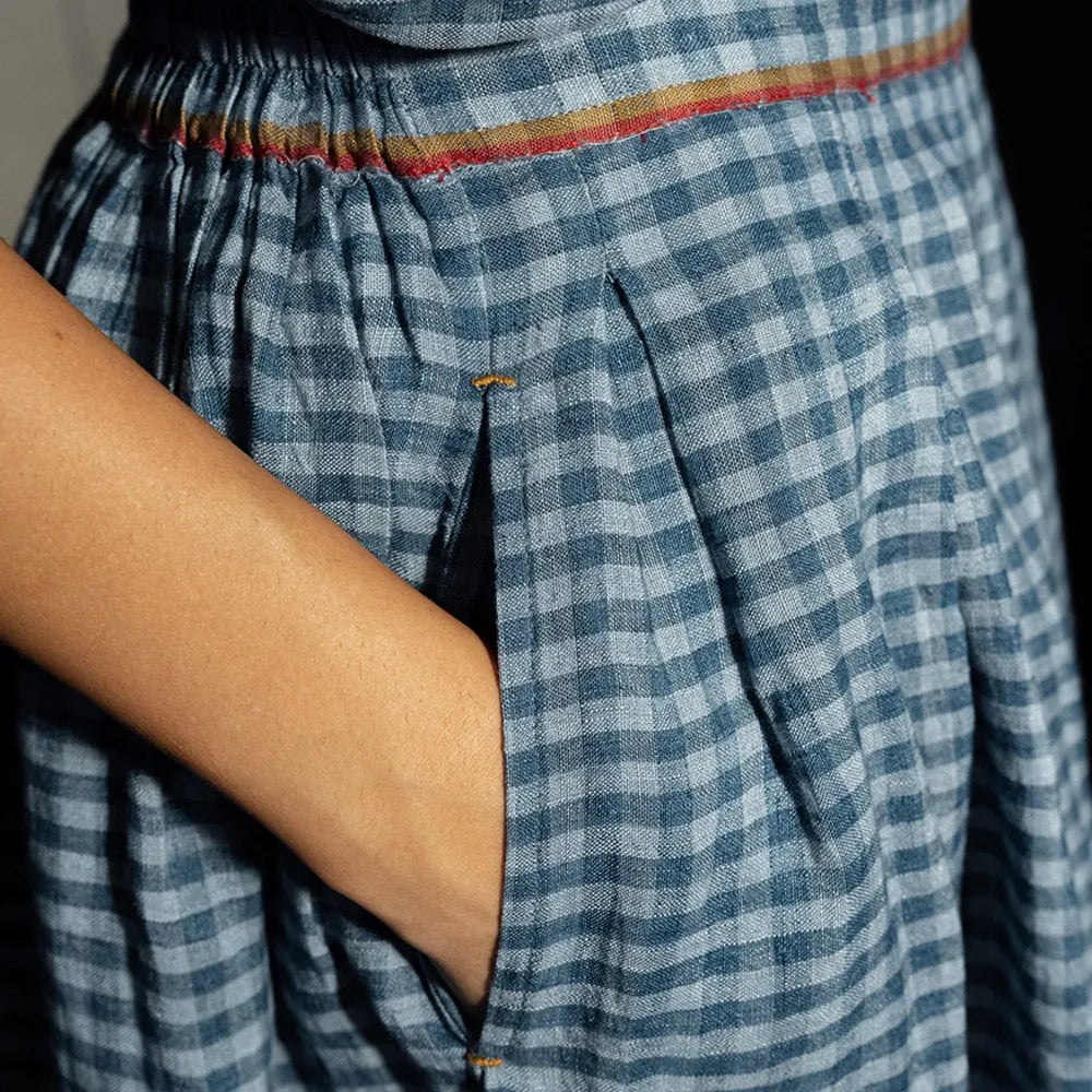 Julia Linen Check Skirt | Ash Blue