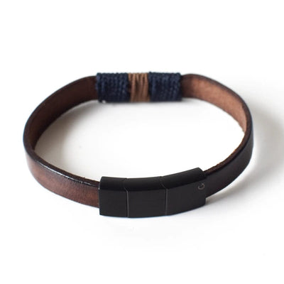Leather Bracelet | Slim Brown with Navy Trim