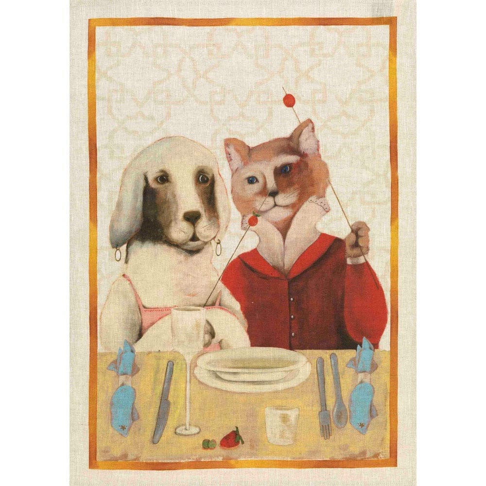 Linen Tea Towel | Dog and Cat