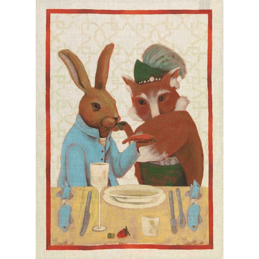Linen Tea Towel | Rabbit and Fox
