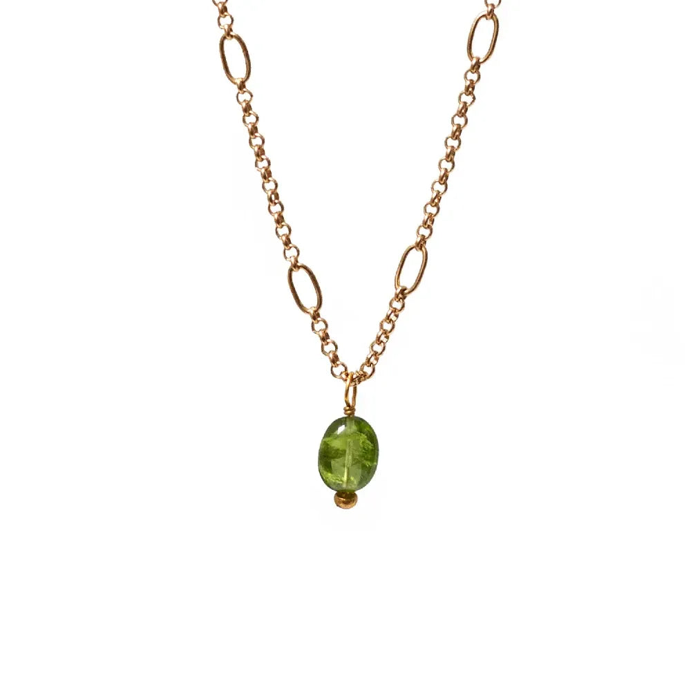 Long Ovala Chain with Peridot Semi Precious Stone