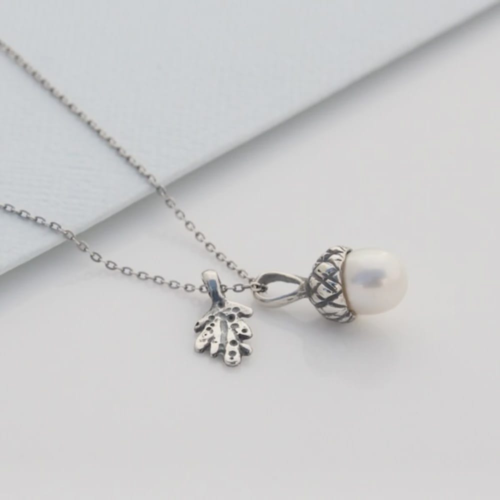 Louise Douglas | Mini Acorn Necklace | White Pearl