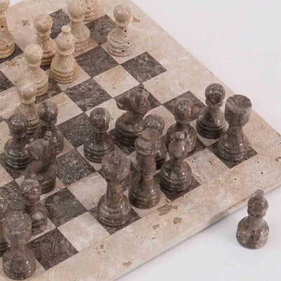 Marble Chess Set 38cm | Travertine & Oceanic
