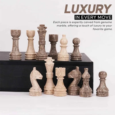 Marble Chess Set 38cm | Travertine & Oceanic