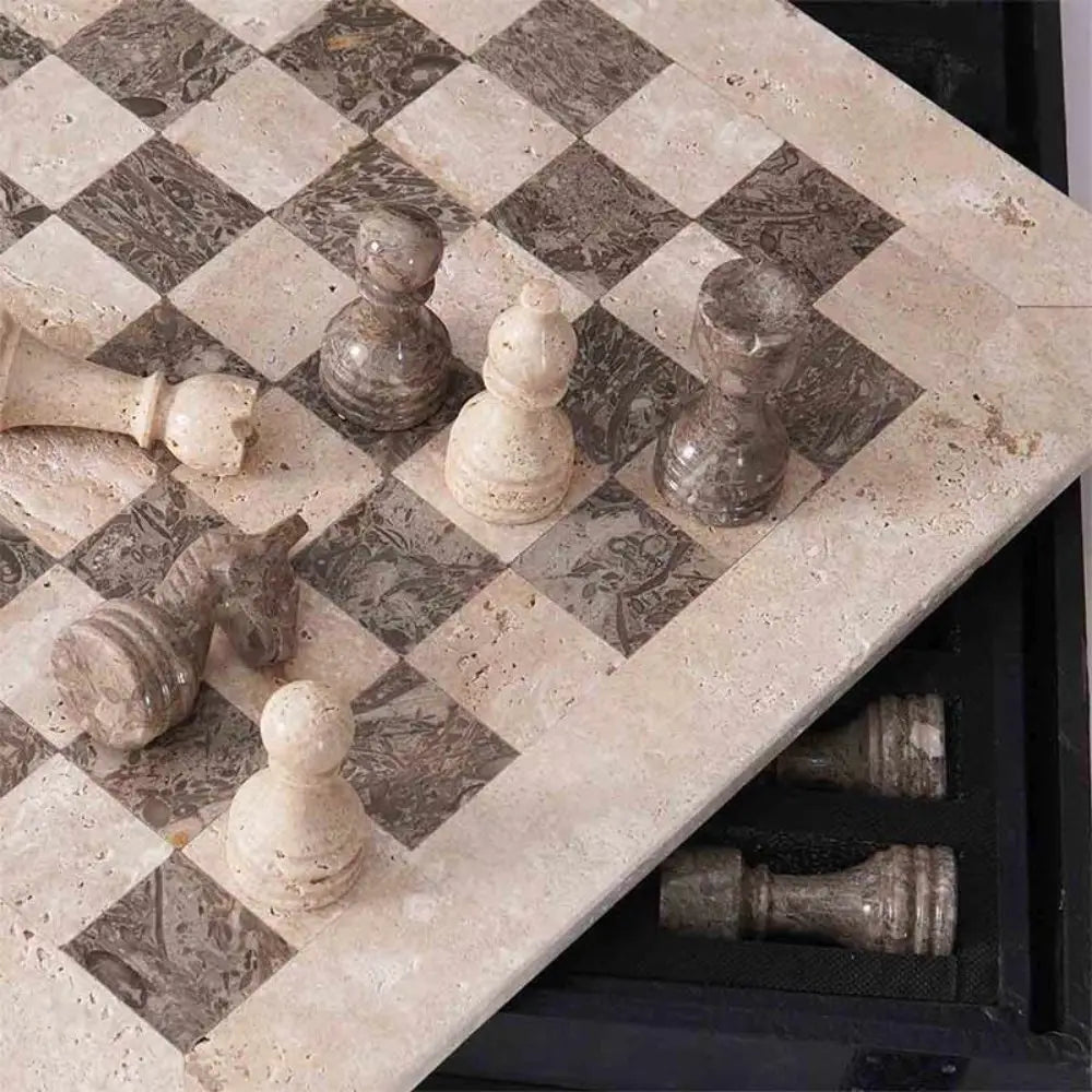 Marble Chess Set 38cm | Travertine & Oceanic