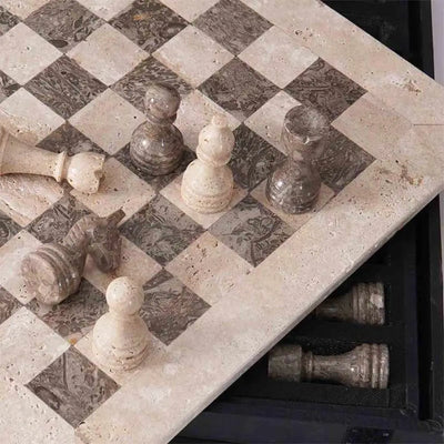 Marble Chess Set 38cm | Travertine & Oceanic
