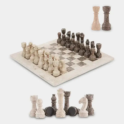 Marble Chess Set 38cm | Travertine & Oceanic