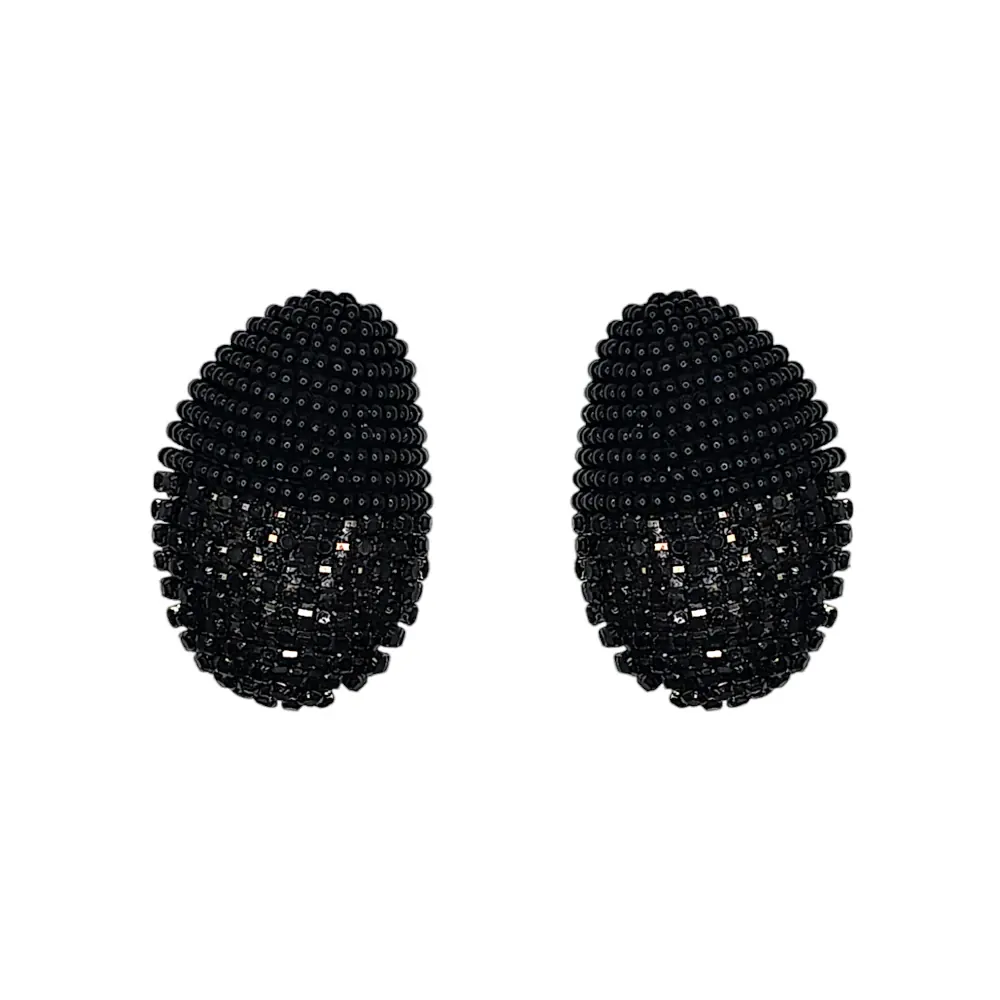 Medium Black Crystal + Bead Pebble Earrings