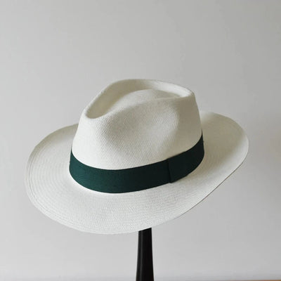 Medium / Green Band Urban Panama Hat | White