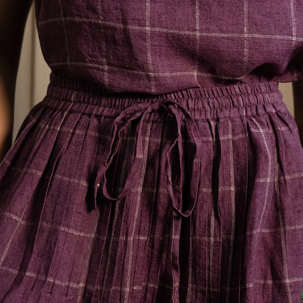 Megan Linen Check Skirt | Aubergine