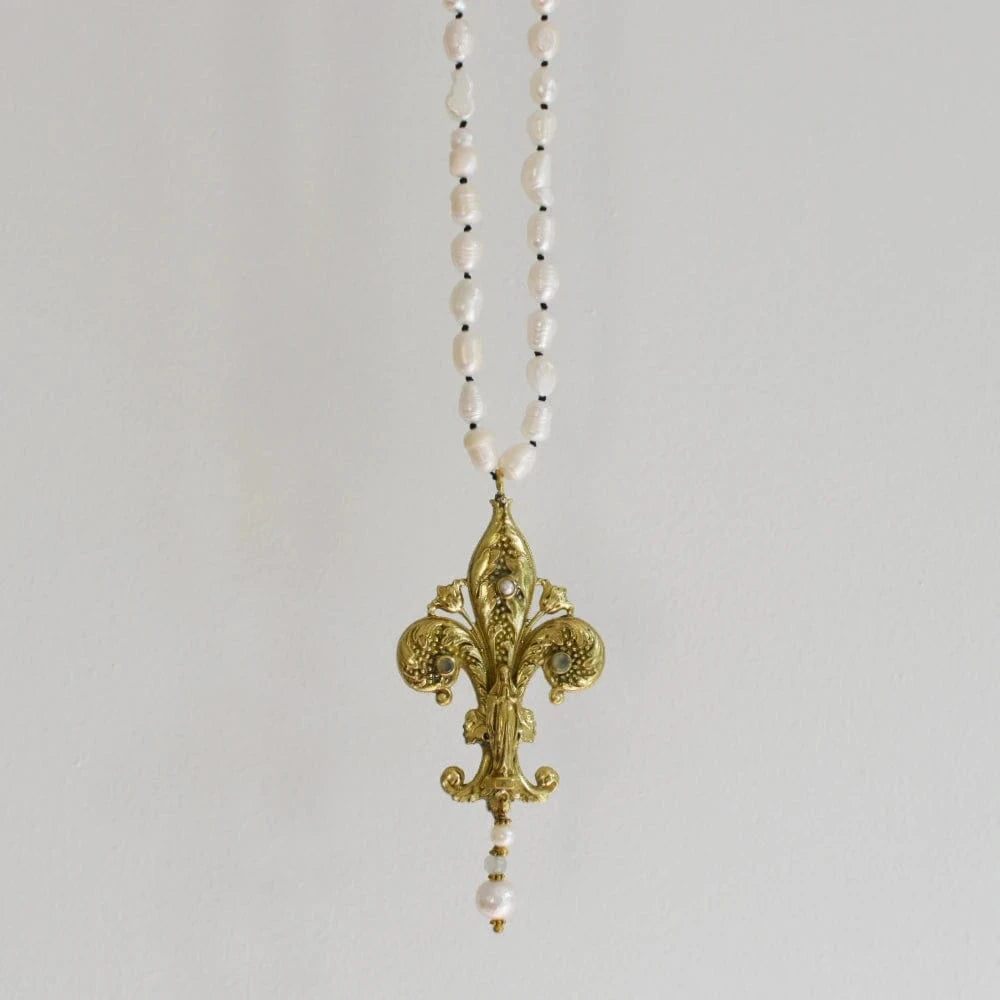 Pearl Chain Fleur de Lis Necklace