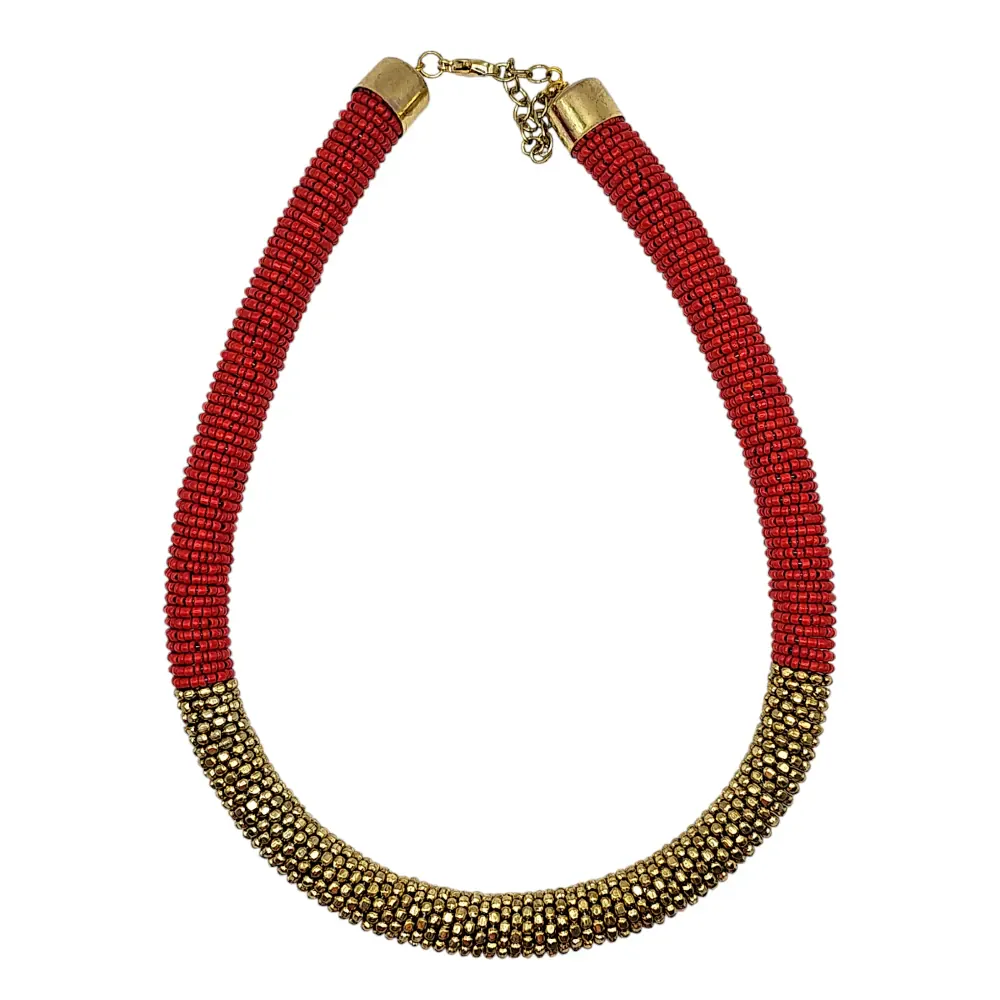 Red + Gold Beaded Collar