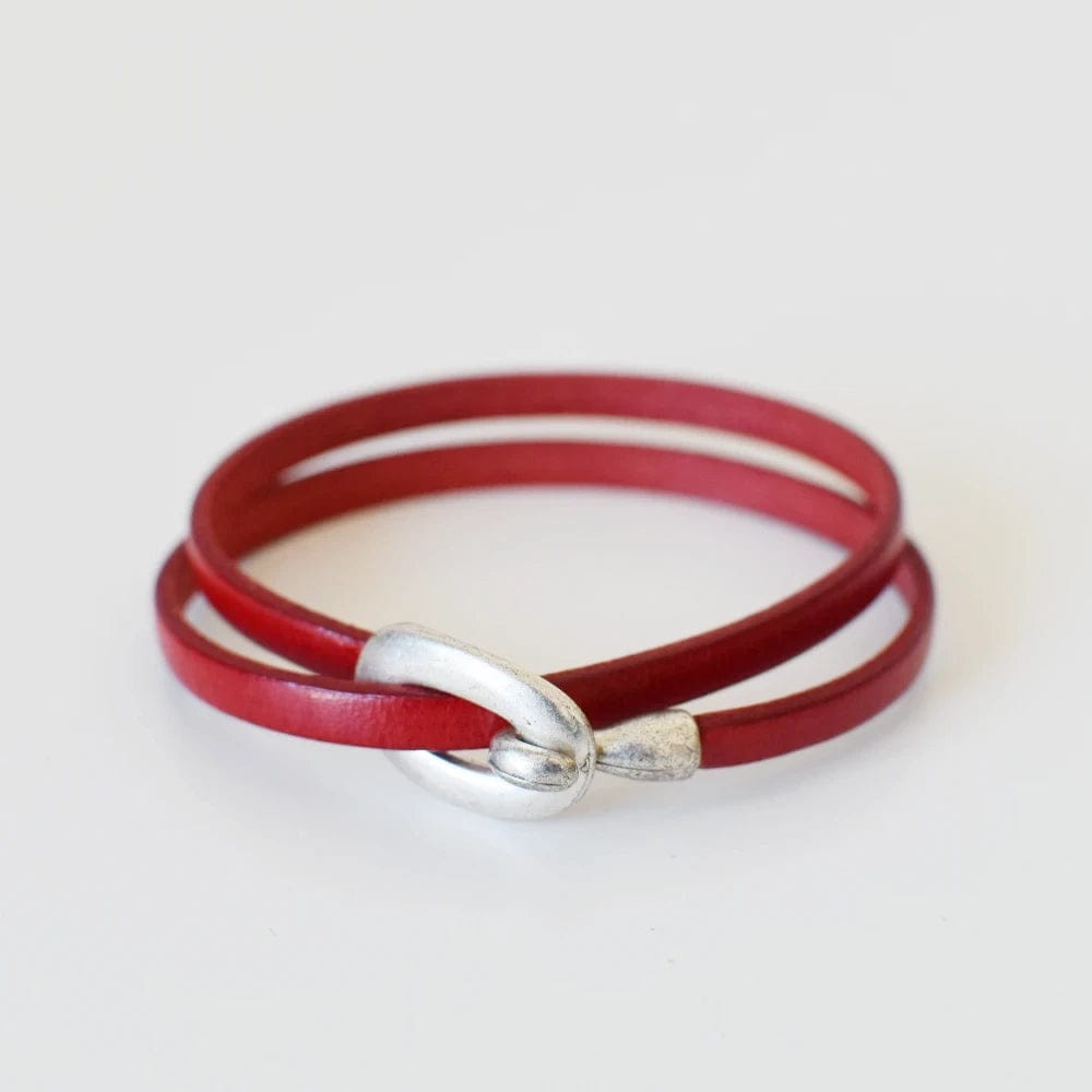 Red / Medium Italian Leather Bracelet | BC97
