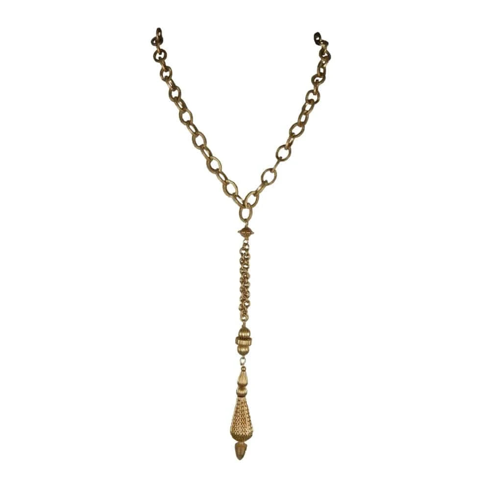 Regal Pendant on Textured Link Chain | Gold Alloy
