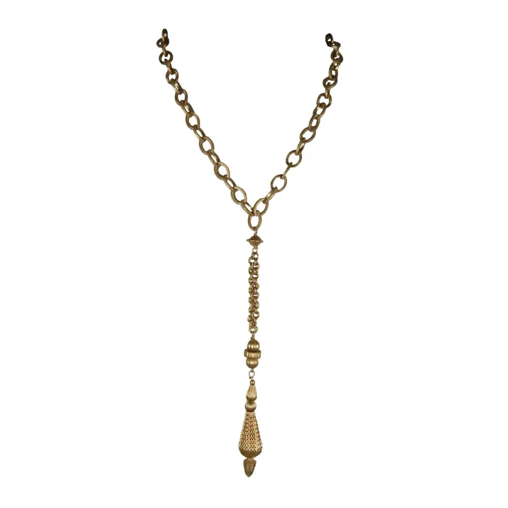 Regal Pendant on Textured Link Chain | Gold Alloy