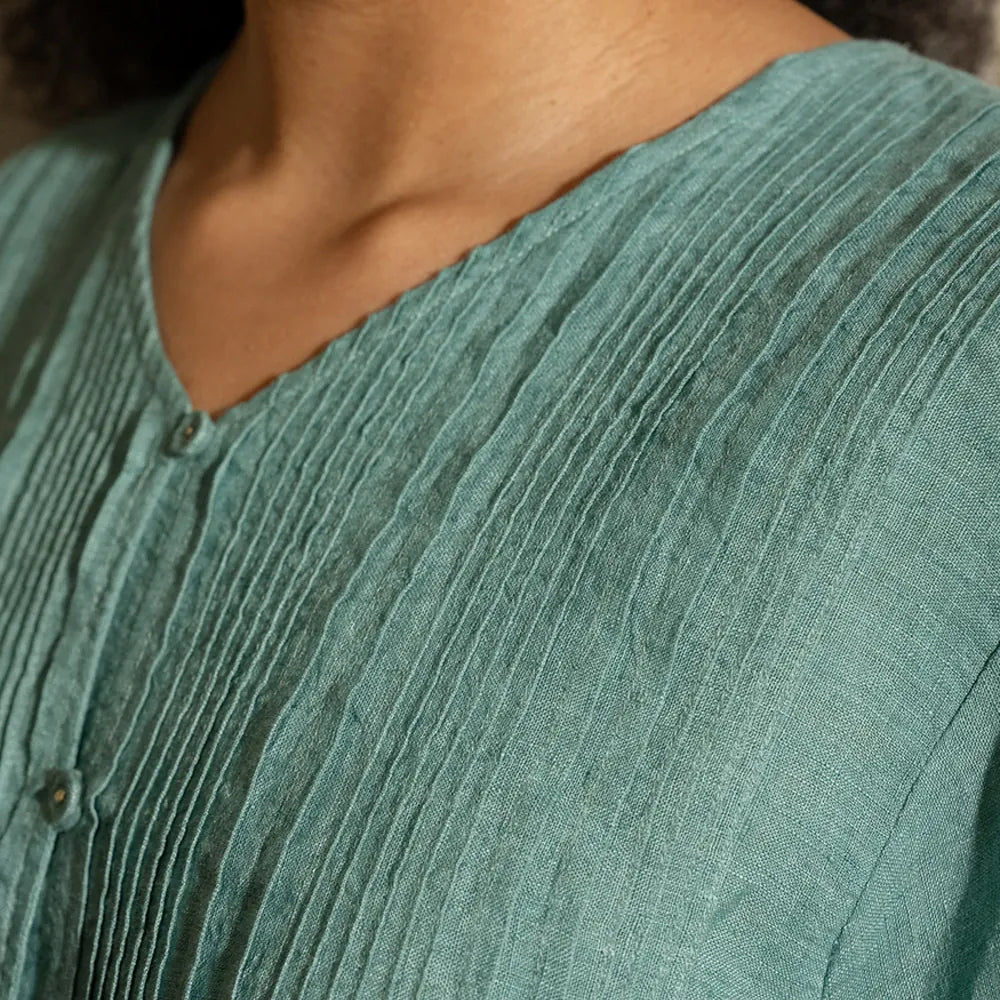 Sally Linen Pintuck Top | Mineral