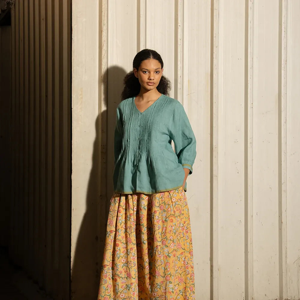 Sally Linen Pintuck Top | Mineral