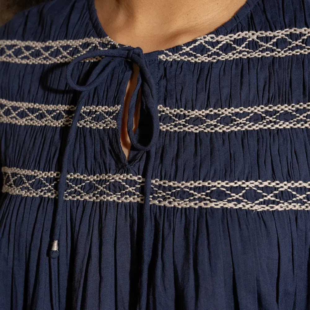 Sandra Cotton Smocked Top | Navy