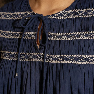 Sandra Cotton Smocked Top | Navy