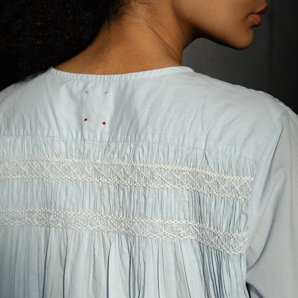 Sandra Cotton Smocked Top | Sky