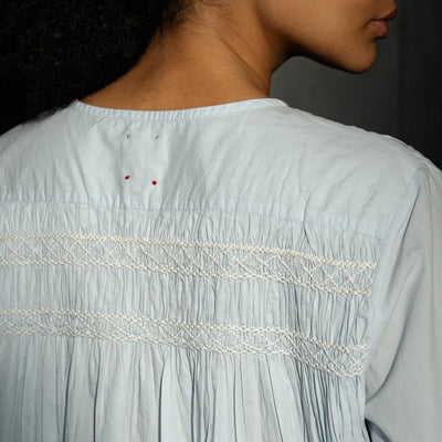 Sandra Cotton Smocked Top | Sky