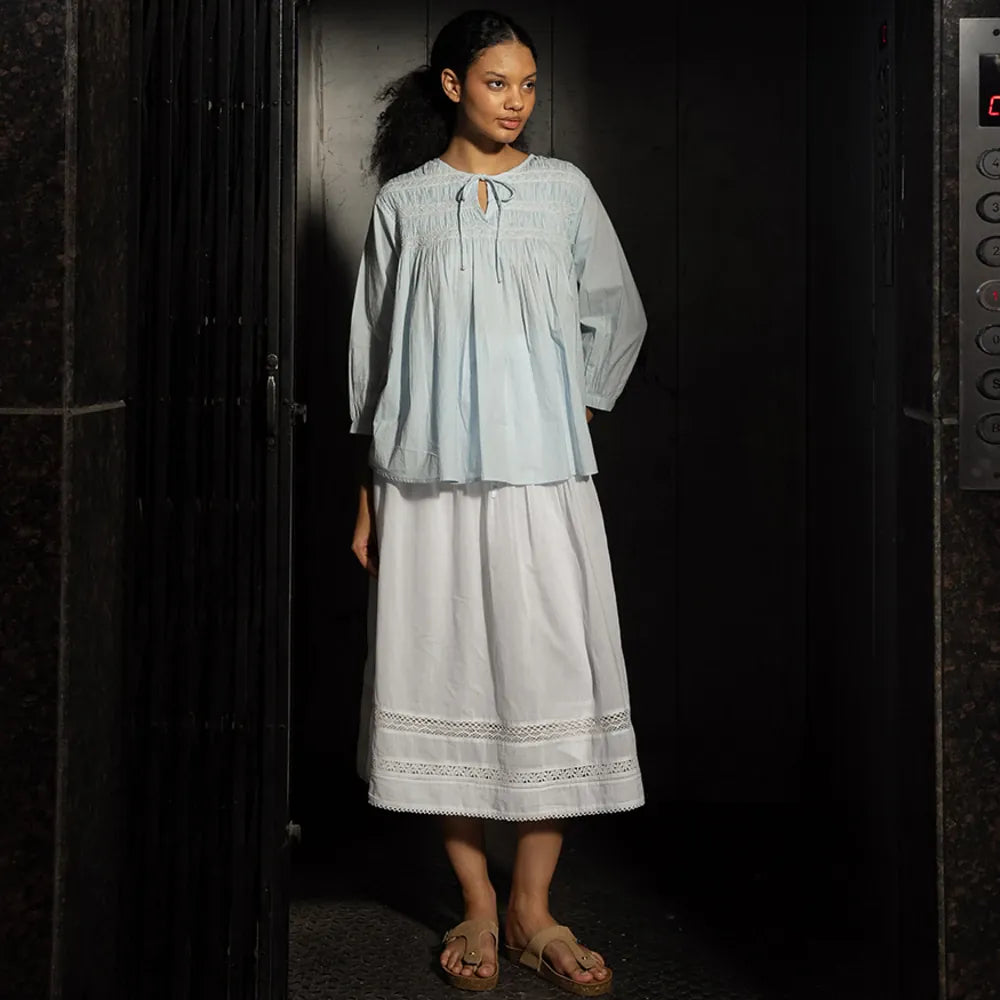 Sandra Cotton Smocked Top | Sky
