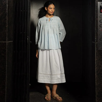 Sandra Cotton Smocked Top | Sky