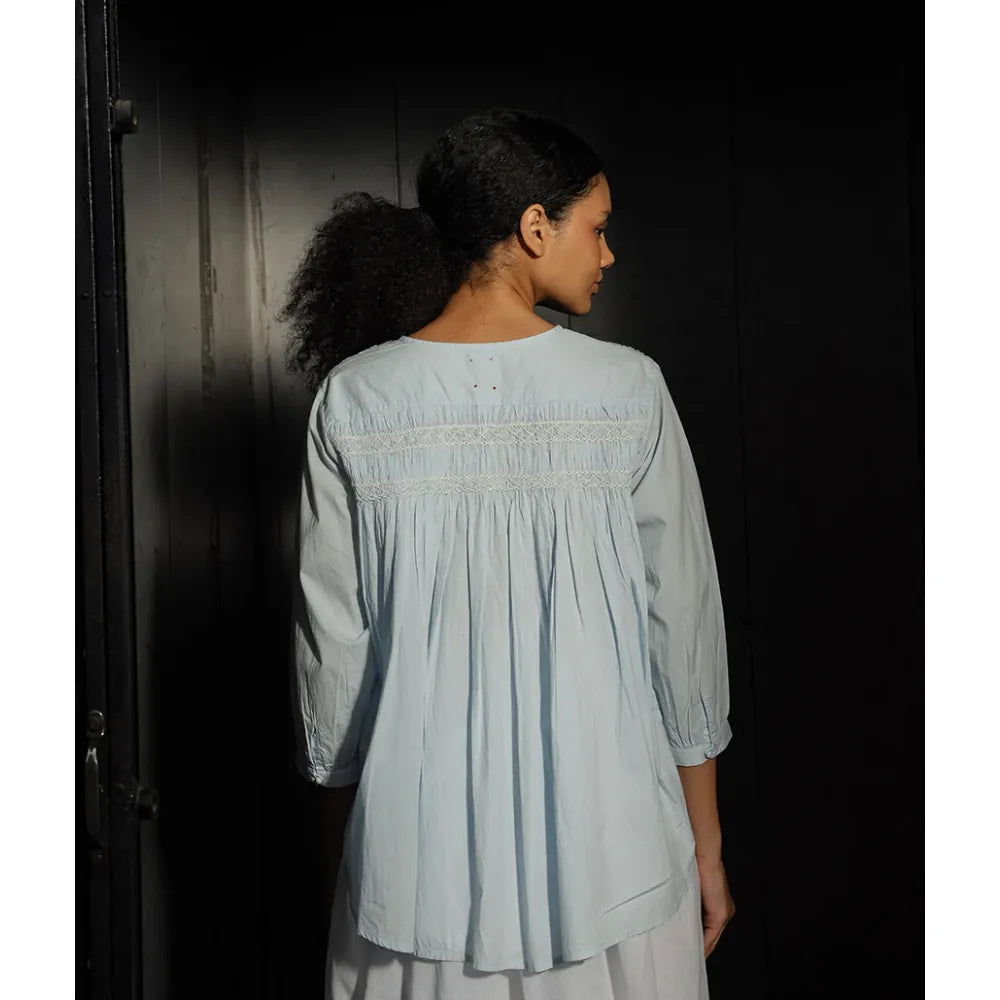 Sandra Cotton Smocked Top | Sky