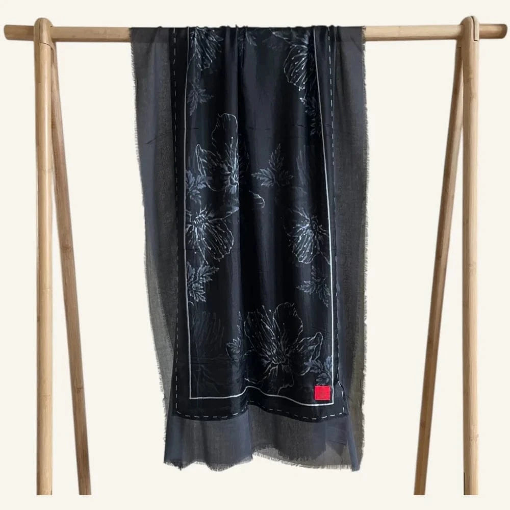 Silk Scarf | Black Flower | Black Night