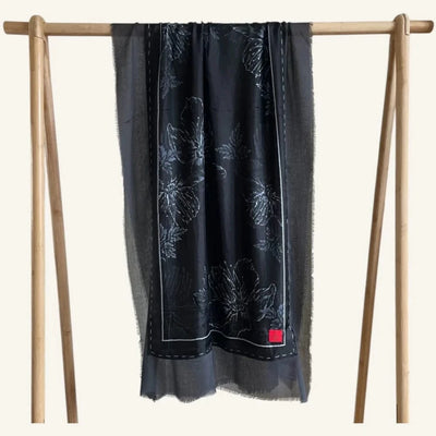 Silk Scarf | Black Flower | Black Night