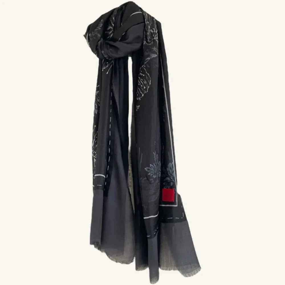Silk Scarf | Black Flower | Black Night